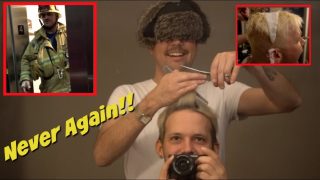 BLINDFOLDED GUY CUTS AND DYES MY HAIR!! (FAIL)